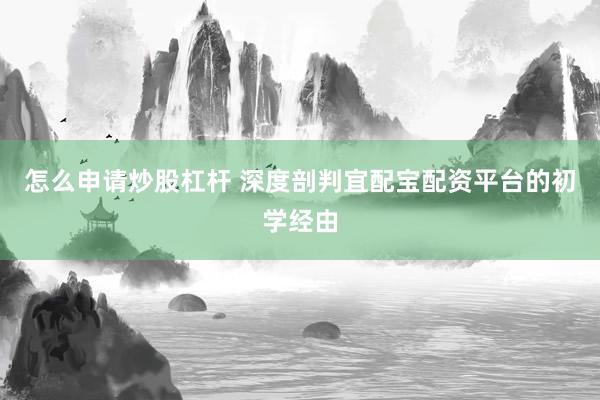 怎么申请炒股杠杆 深度剖判宜配宝配资平台的初学经由