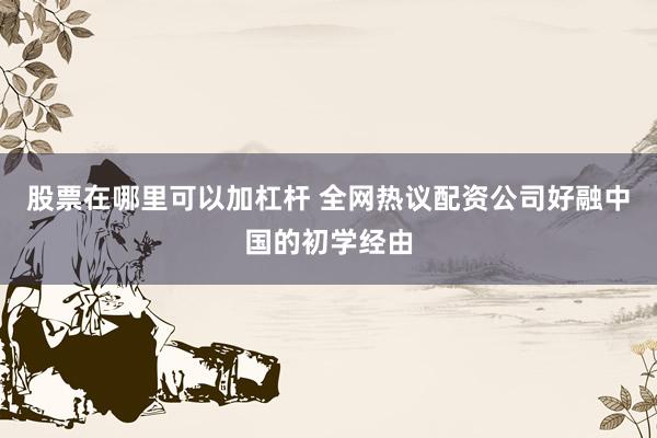 股票在哪里可以加杠杆 全网热议配资公司好融中国的初学经由