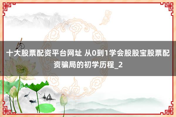 十大股票配资平台网址 从0到1学会股股宝股票配资骗局的初学历程_2